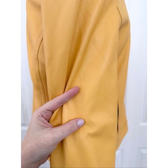 St. John Sport Marie Yellow Gold Mock Neck Full Zip Leather Jacket Size Medium - Picture 7 of 13